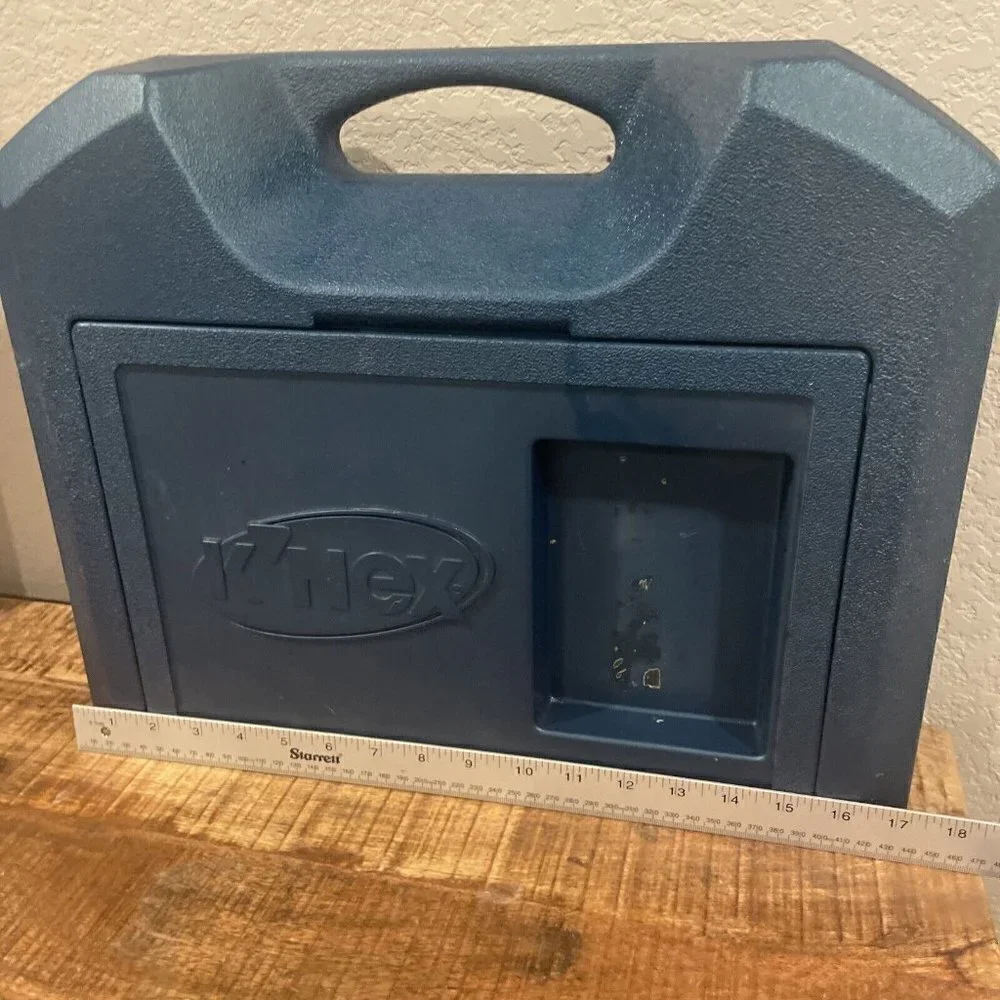 Vintage 90s K’Nex plastic storage bin holder container Case Blue Handle 17x14x5”